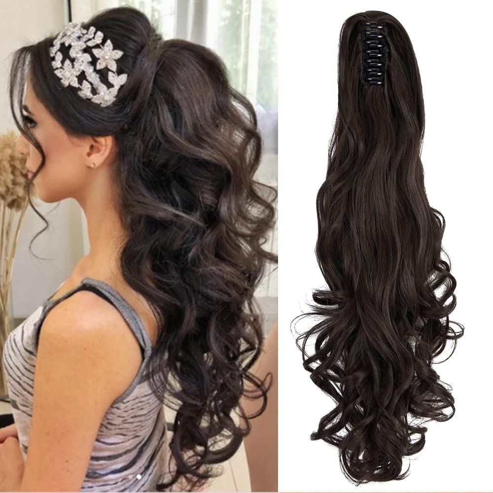 24inch Synthetic Multicolor Horsetail Extensions Very Long And Fluffy Wavy Heat Resistant For Women Curling Pieces