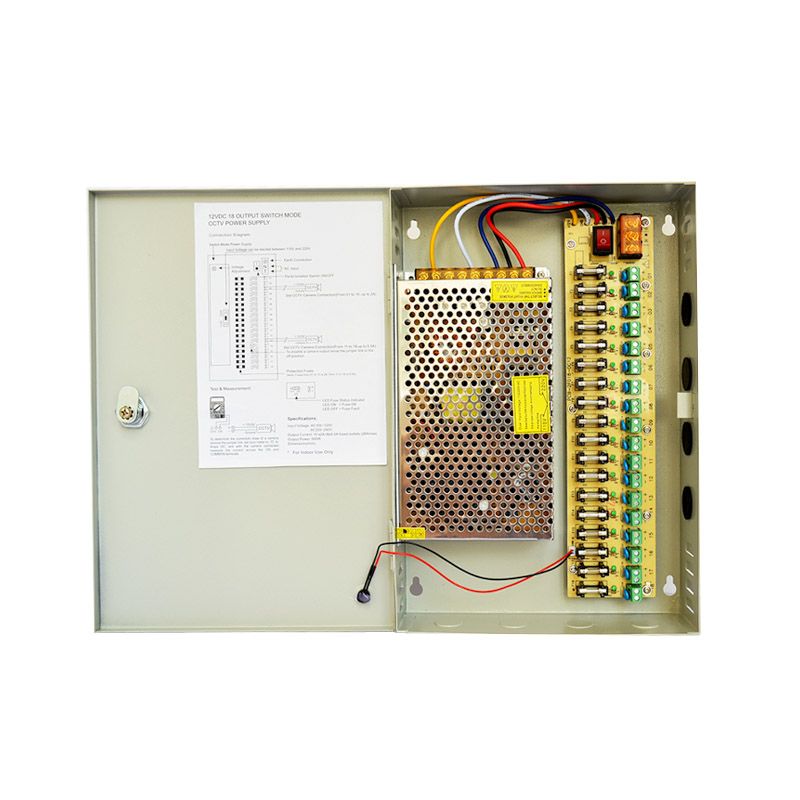 18 kanalport 12v dc 20a 240w ampere med glasrörsäkring distribuerad nätaggregat för cctv dvr säkerhetssystem och kamera