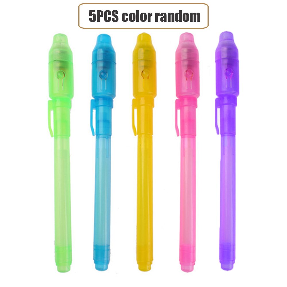 5Pcs Onzichtbare Inkt Pen Ingebouwde Uv Light Magic Secret Bericht Gadget Afrekenen Pen School Briefpapier Kantoorbenodigdheden: 5Pcs Random Color