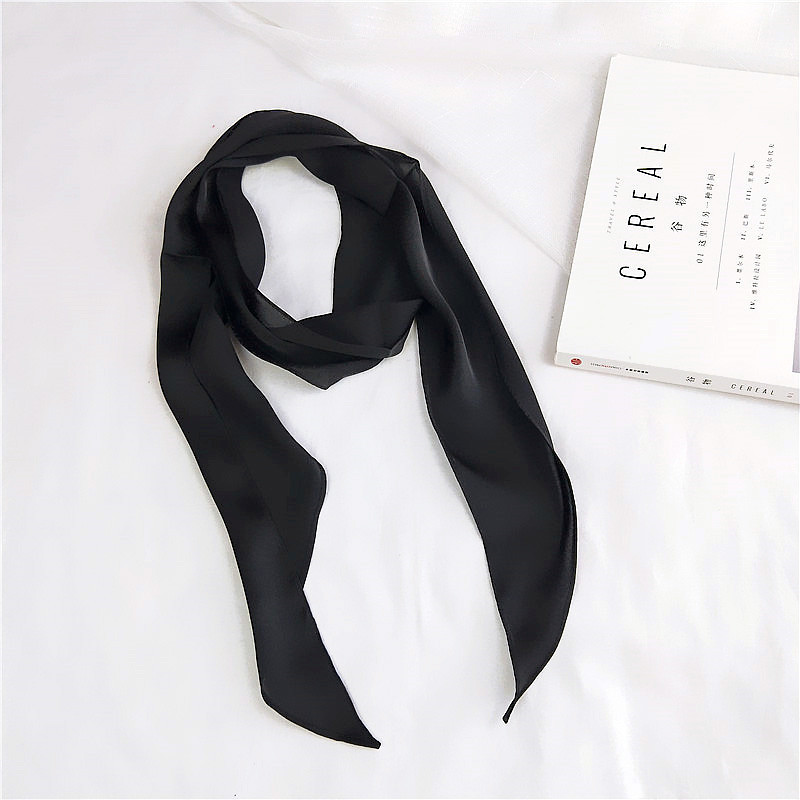 Vrouwen Mode Lint Zijden Sjaal Mooie Solid Meisjes Halsdoek Haarband Tas Handvat Wraps Kleine Hals Sjaals: Black