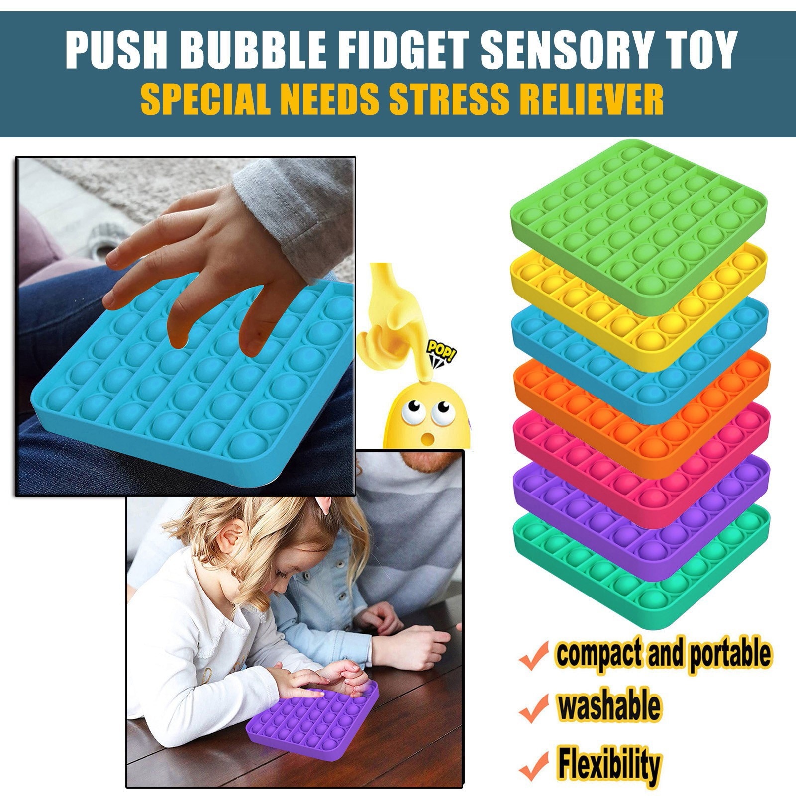 Push pop Bubble giocattolo sensoriale autismo esigenze speciali antistress aiuta ad alleviare lo Stress e aumentare la messa a fuoco Soft Squeeze giocattoli per bambini