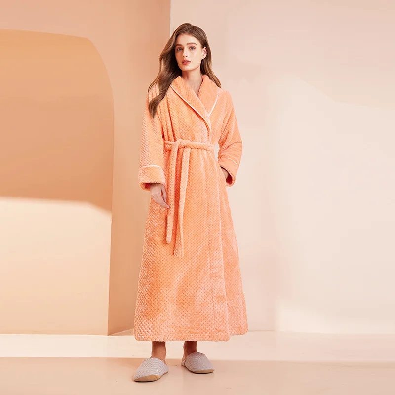 Winter Large Size Bebe Velvet Long Bathrobe Women Hotel Beauty Salon Casual Nightgown Comfortable Home Clothes: 4G / SKY BLUE