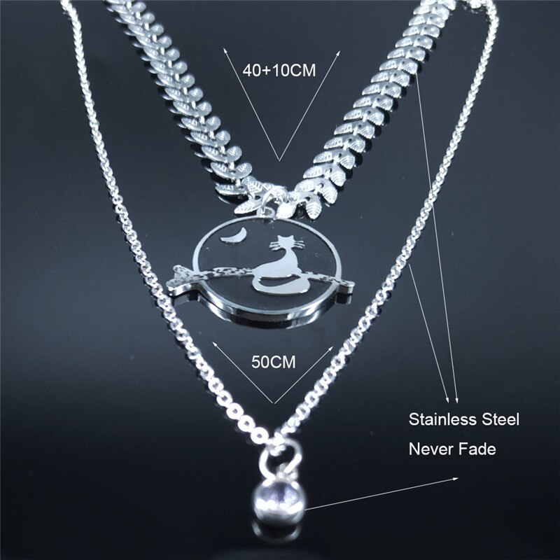 Kat Rvs Gelaagde Ketting Voor Vrouwen Zilveren Kleur Ketting Ketting Sieraden Acero Inoxidable Joyeria Mujer N1984S02