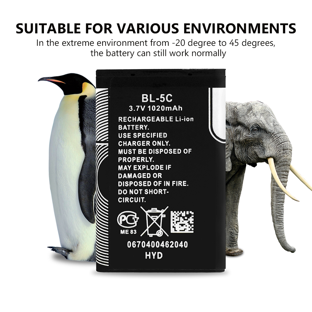 Batería de BL-5C li-po BL-5C Original 3,7 V 1020mAh para Nokia 2280 2300 2600 2610 3100 3105 3120 3125 3230 3555 3600 3610
