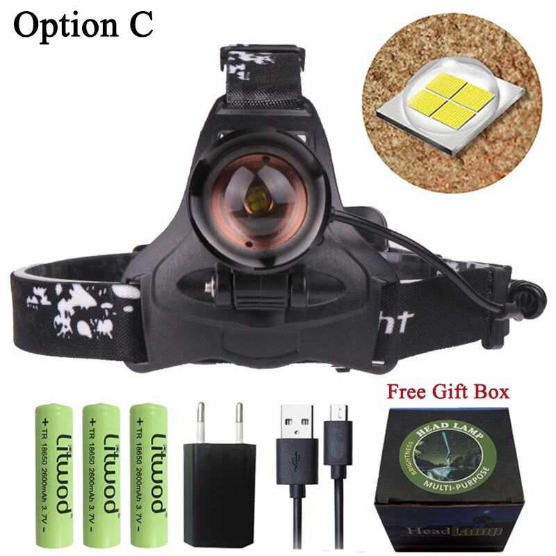Z20 Litwod 2608 32W chip XHP70 Headlight 32000lum powerful Led headlamp zoom head lamp flashlight torch Lantern Head light: OPtion C