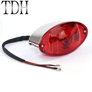 Chrome Red Lens Motorcycle Cat Eye Taillight Brake Stop Lamp Licence Plate Lights For Harley Custom Chopper Softail Cafe Racer: chrome