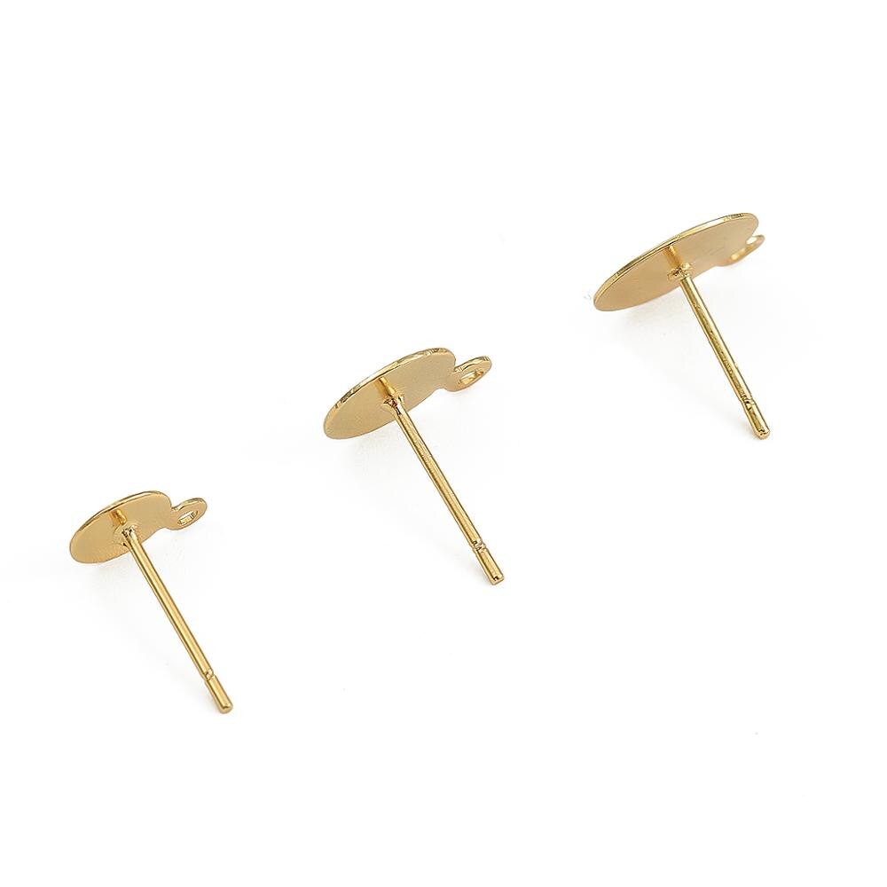 18K Gold 6 8 10Mm 10Pcs Copper Metal Blank Bericht Oorbel Studs Base Pins Met Oorbel Plug bevindingen Ear Terug Voor Diy Sieraden