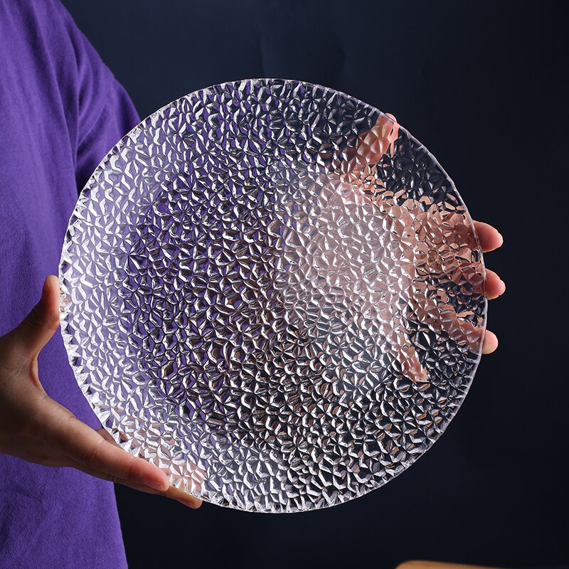 9.5 inch, rain embossed glass dinner plates, charger plates, buffet serving platter, for dessert cake wedding