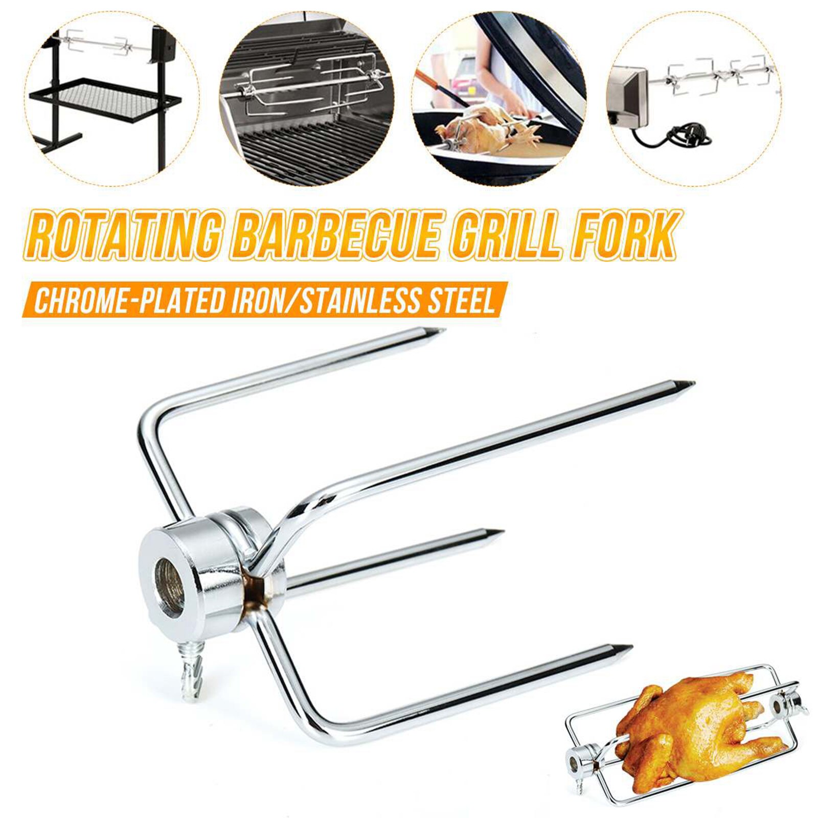 2Pcs Barbecue Vork, Multifunctionele Rvs Spit Vork Houtskool Kip Grill Rotisserie Barbecue Tool Voor Outdoor Bbq