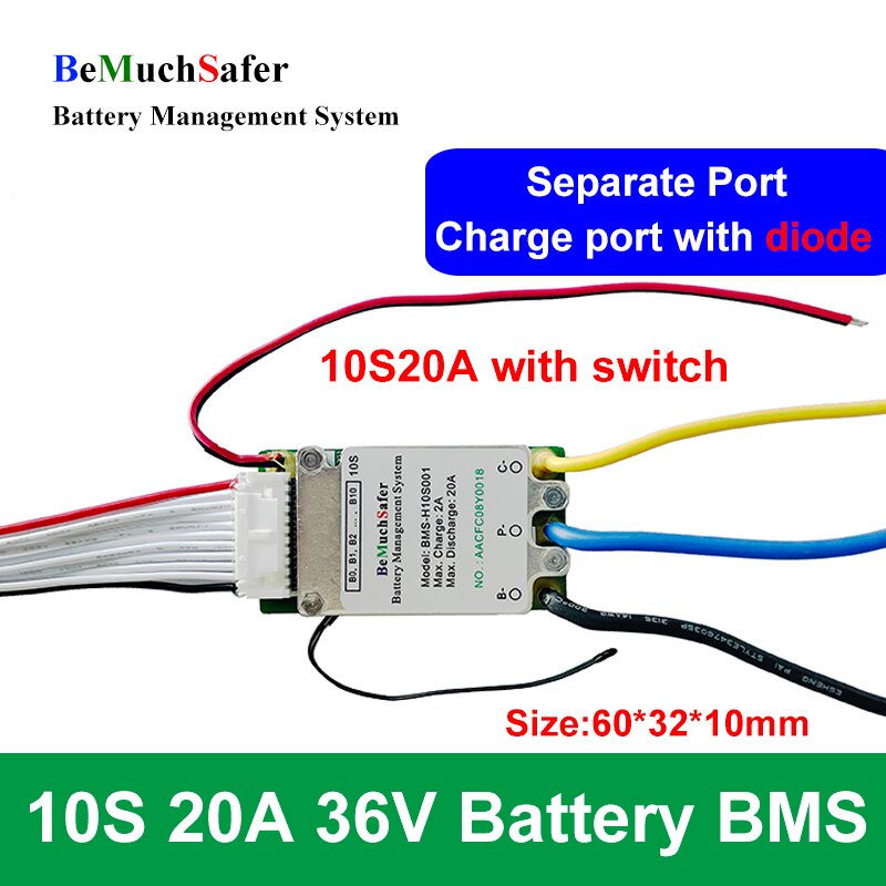 BeMuchSafer 10S 20A 36V Batterie BMS Separaten Anschluss Mit Auf/aus Schalter Temperatur Sensor für DIY E-Fahrrad E-Rolle Energie Lagerung: 10S20A mit SW
