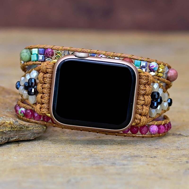 Oaiite Kleurrijke Natuurlijke Kralen Stone Wrap Armband Voor Apple Horloge Vrouwen Bohemian Horloge Band Pols Armbanden Bangles Accessoires