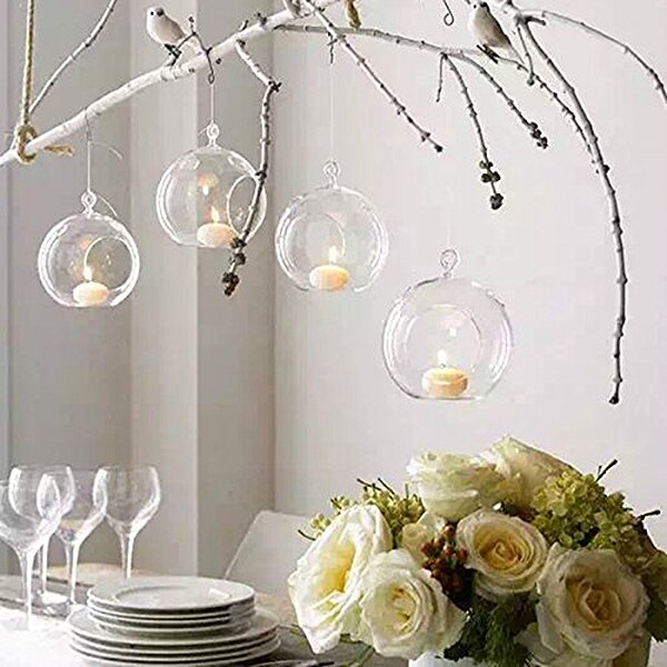 12Pcs 80MM Opknoping Theelichthouder Glas Globes Terrarium Bruiloft Kandelaar Kandelaar (12 stks/set)
