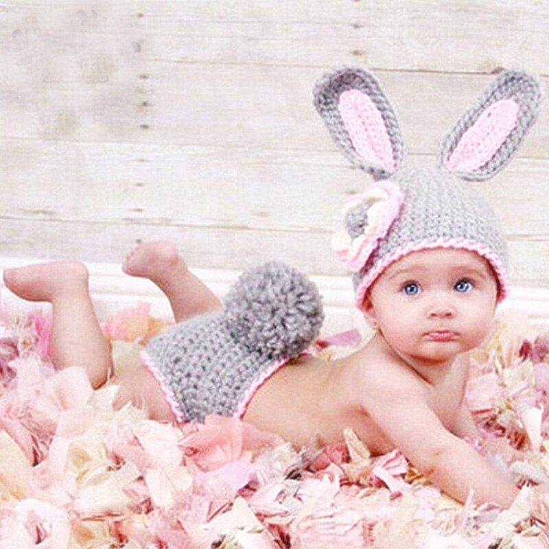 Baby Photography Props Cute Bunny Newborn Photo Shoot Costume Infant Picture Crochet Suits Toddler Beanie Fotografia Accessories