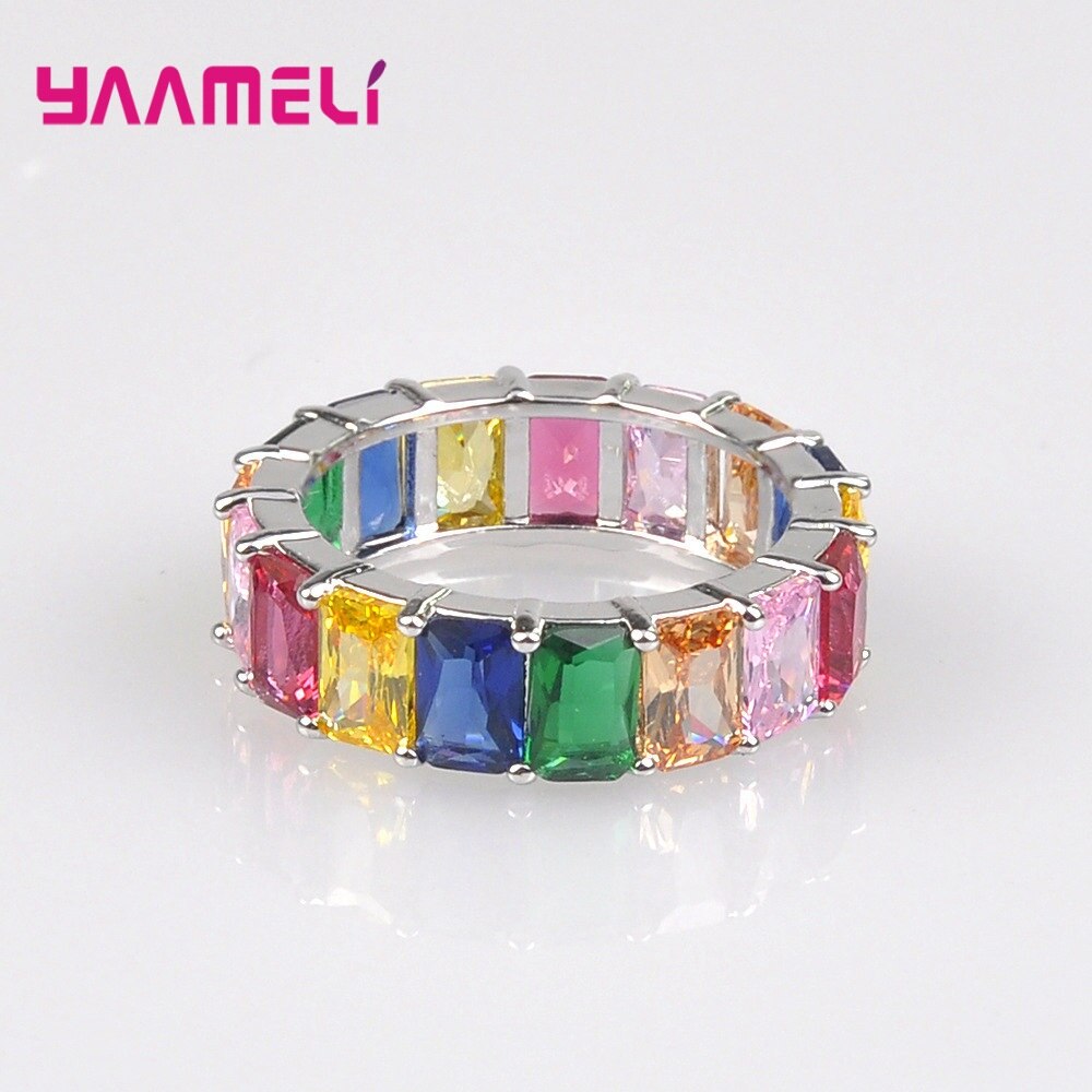 Gute Regenbogen Farbe Baguette CZ Kristall Zirkonia Finger Ringe Für Frauen Luxus 925 Sterling Silber Goldene Schmuck