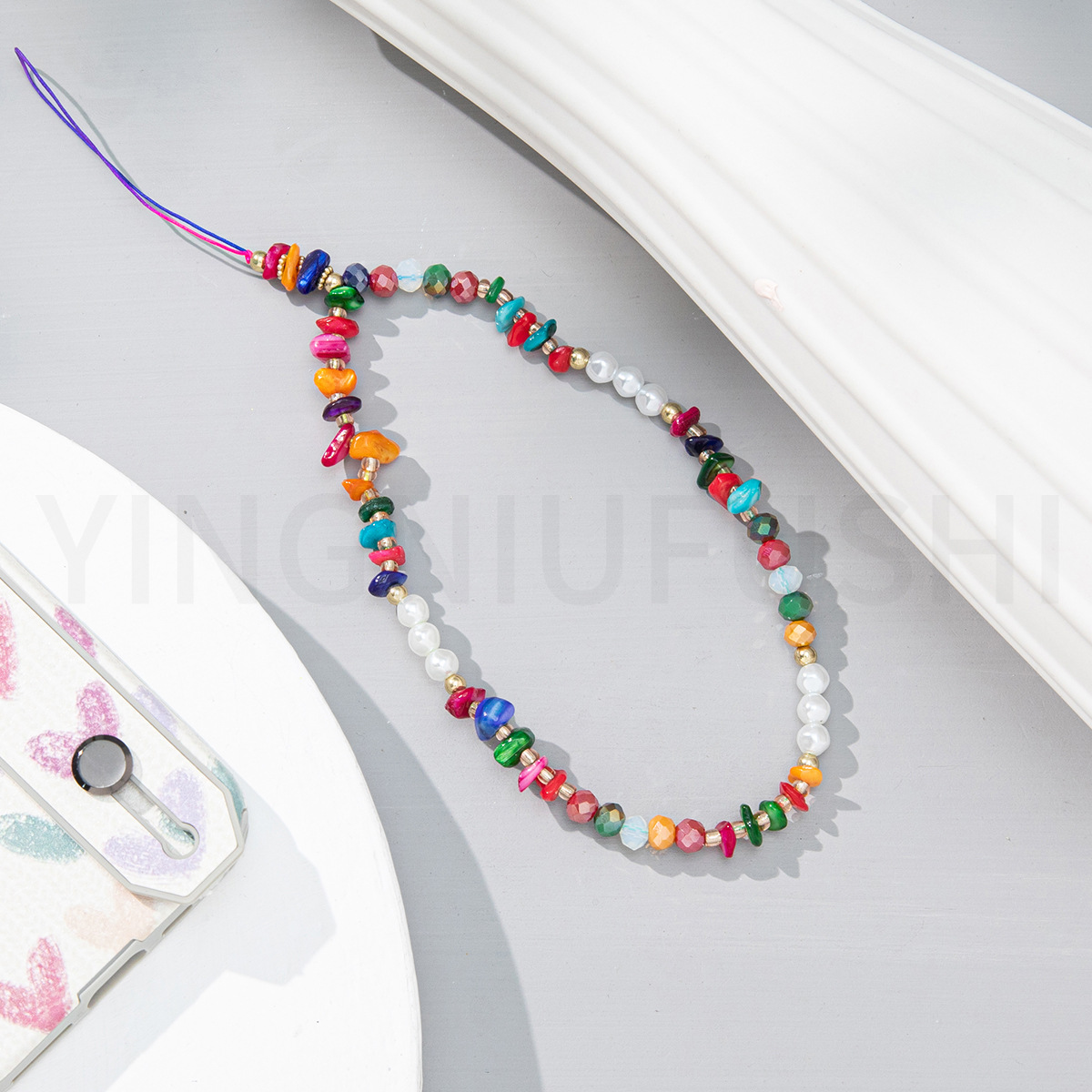 Trendy Stone Pearl Beads Mobile Phone Chain For Women Girls Cellphone Strap Anti-lost Lanyard Hanging Cord Jewelry