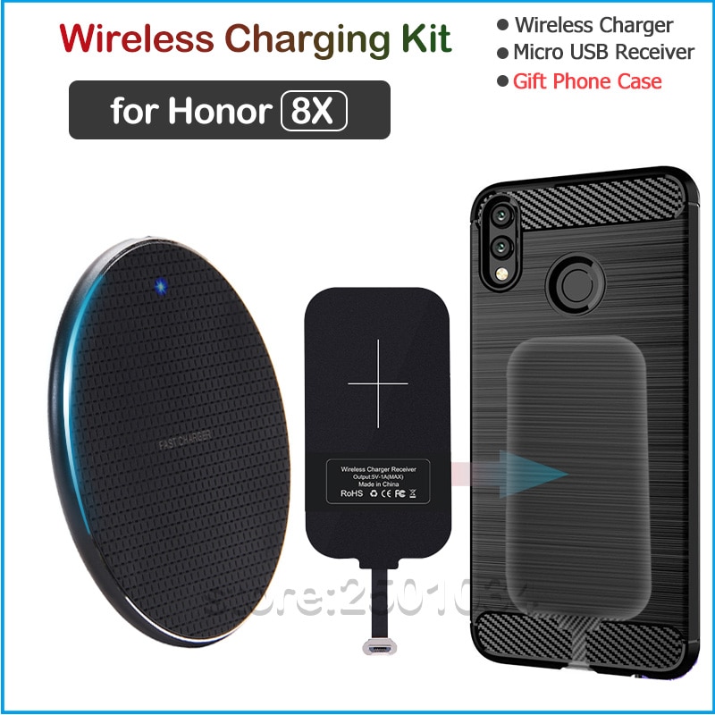 Qi charge sans fil pour Huawei Honor 8X Qi chargeur sans fil + Micro USB récepteur Nillkin adaptateur connecteur étui en TPU 8x