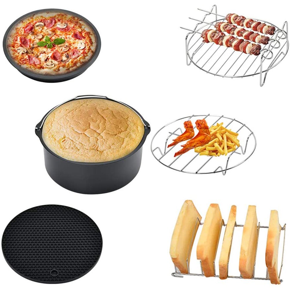 6 Stks/set 7 Inch Lucht Friteuse Accessoires Bakken Pizza Pan Voor Pot Gowise Phillips Cozyna Secura Fit Alle 3.2QT - 5.8QT