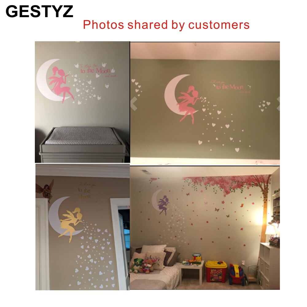 Autocollant mural féerique "I Love You to The Moon and Back" pour fille, décoration de chambre d'enfant, 66 pièces