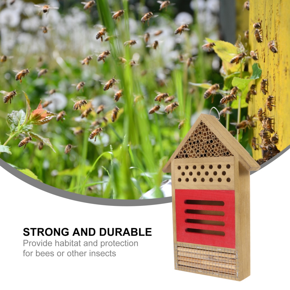 Bee House Hotel for Solitary Bee Outdoor Hanging Wooden Bee House Garden