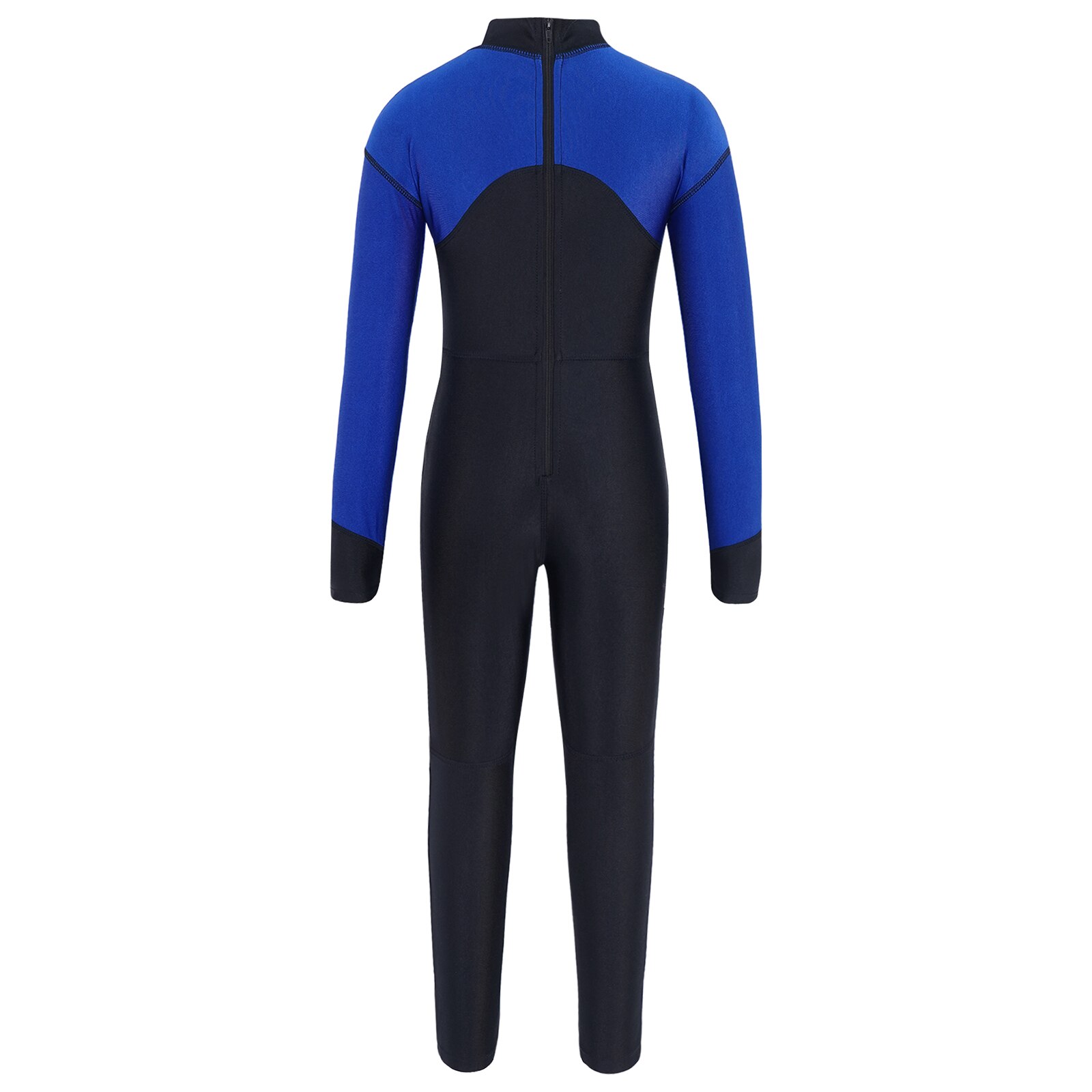 Kids Girls and Boys Swimsuit One Piece Swimwear Mock Neck Long Sleeves Front Zipper Colorblock Long Swimming Jumpsuit Bodysuit: Black Royal Blue / 10