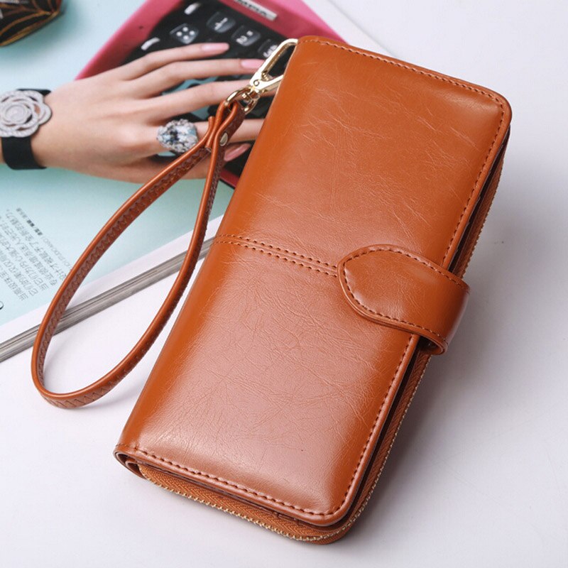 Big Red Women Coin Purses Leather Wallets for Women Long Coin Purses Holders Female Clutch Bags Zipper Ladies Change Purses: brown