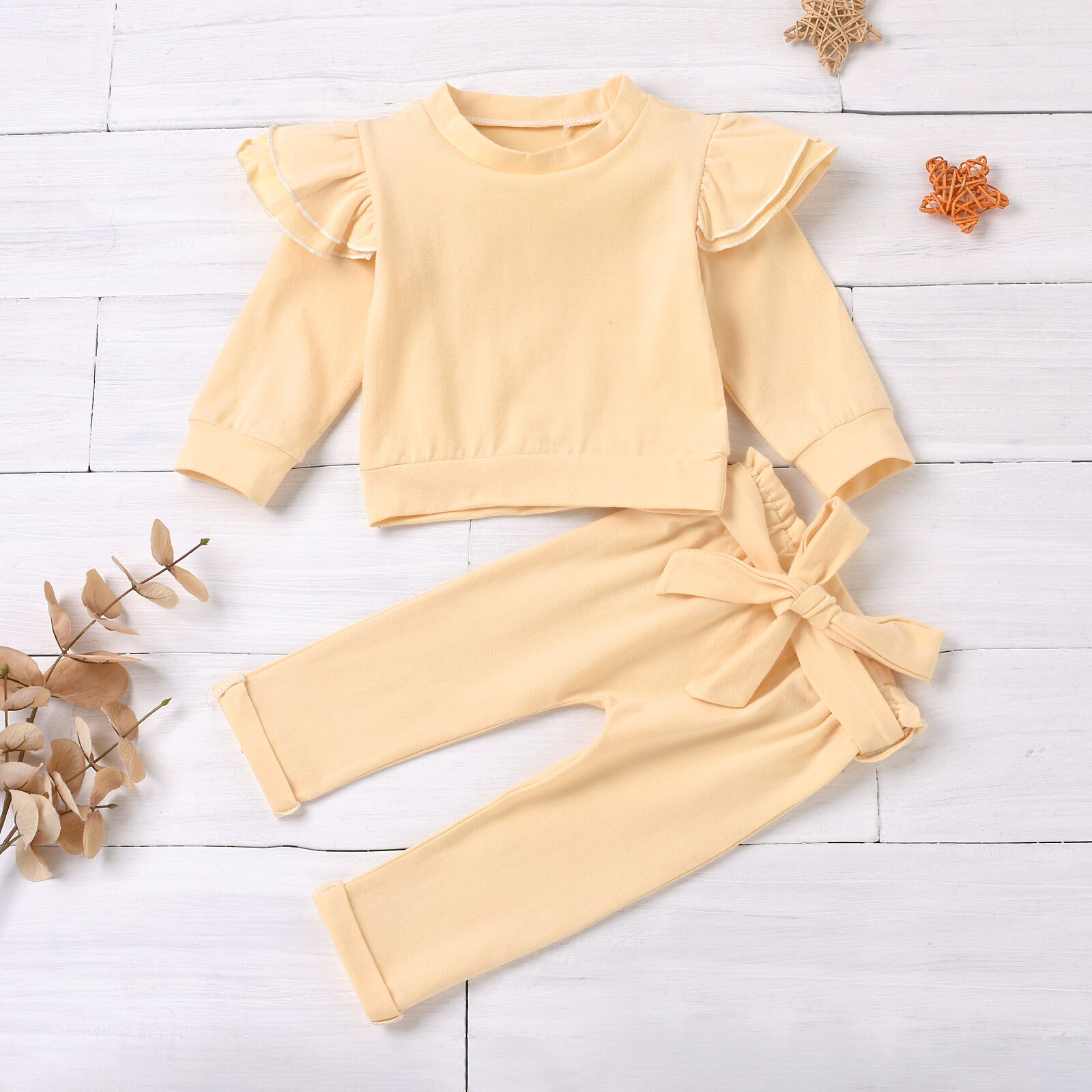 Focusnm 0-24m bebê recém-nascido meninas meninos conjuntos de roupas babados sólido manga longa pulôver moletom topos calças 2 pçs