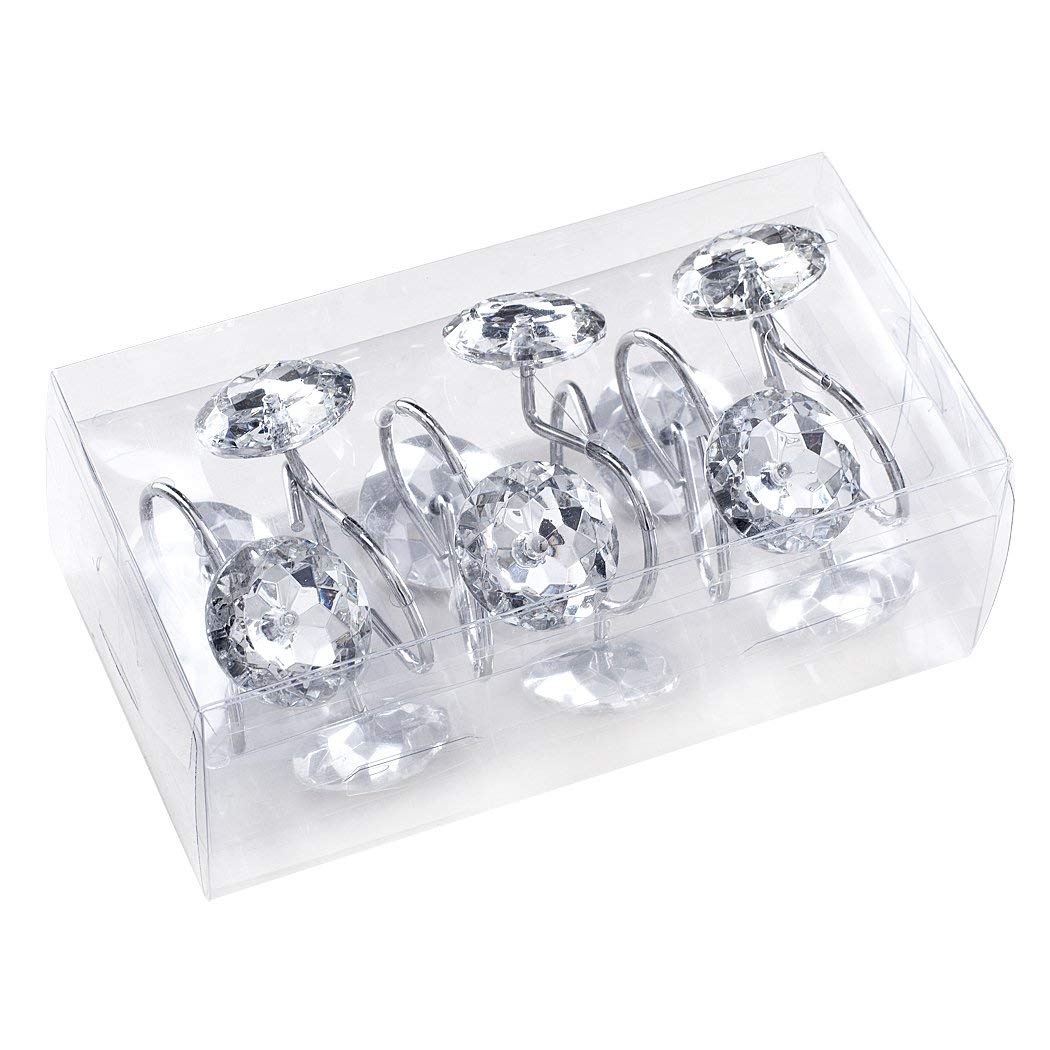 Nocm Douchegordijn Bling Haken Ringen Acryl Decoratieve Steentjes Glas Kristal Rolling Badkamer Bad Set Van 12 Ringen