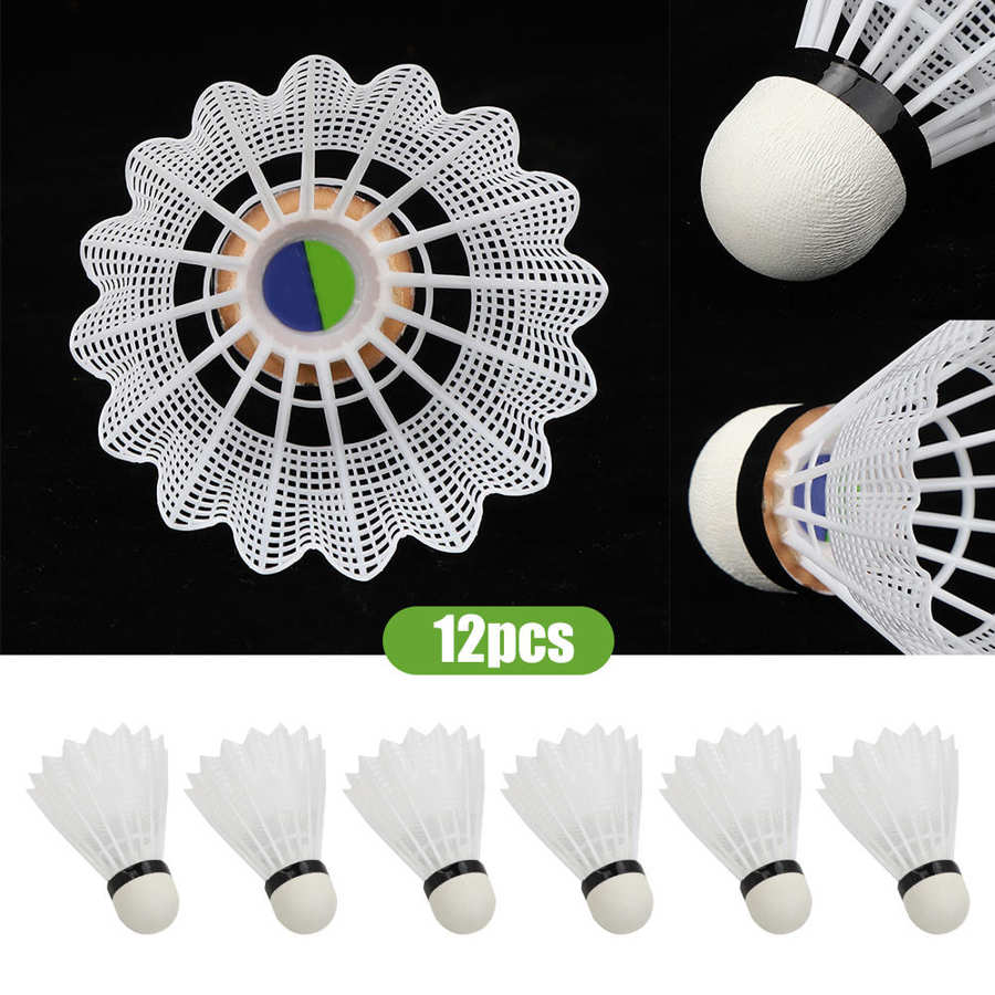 12 pçs avançado náilon badminton composto cortiça ballhead treinamento peteca esportes pena raquete esportes