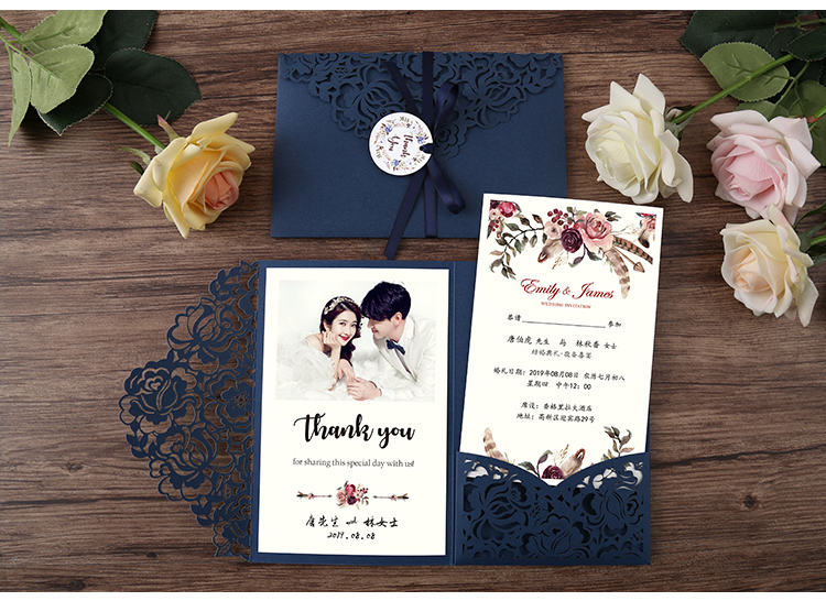 30pcs/lot Wedding Invitation Cards 180*120mm Tri-fold Inviation 30+ Colors Pearly Paper 100% Customzied Card