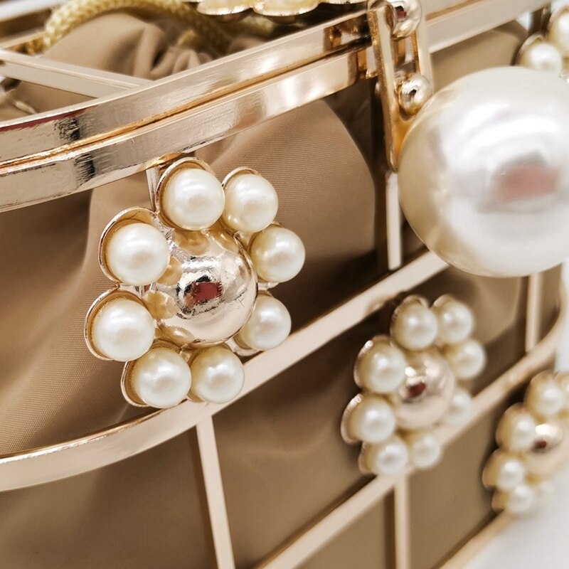 Perle Abend Kupplung Tasche, Aushöhlen Blumen Perlen metallisch für Frauen