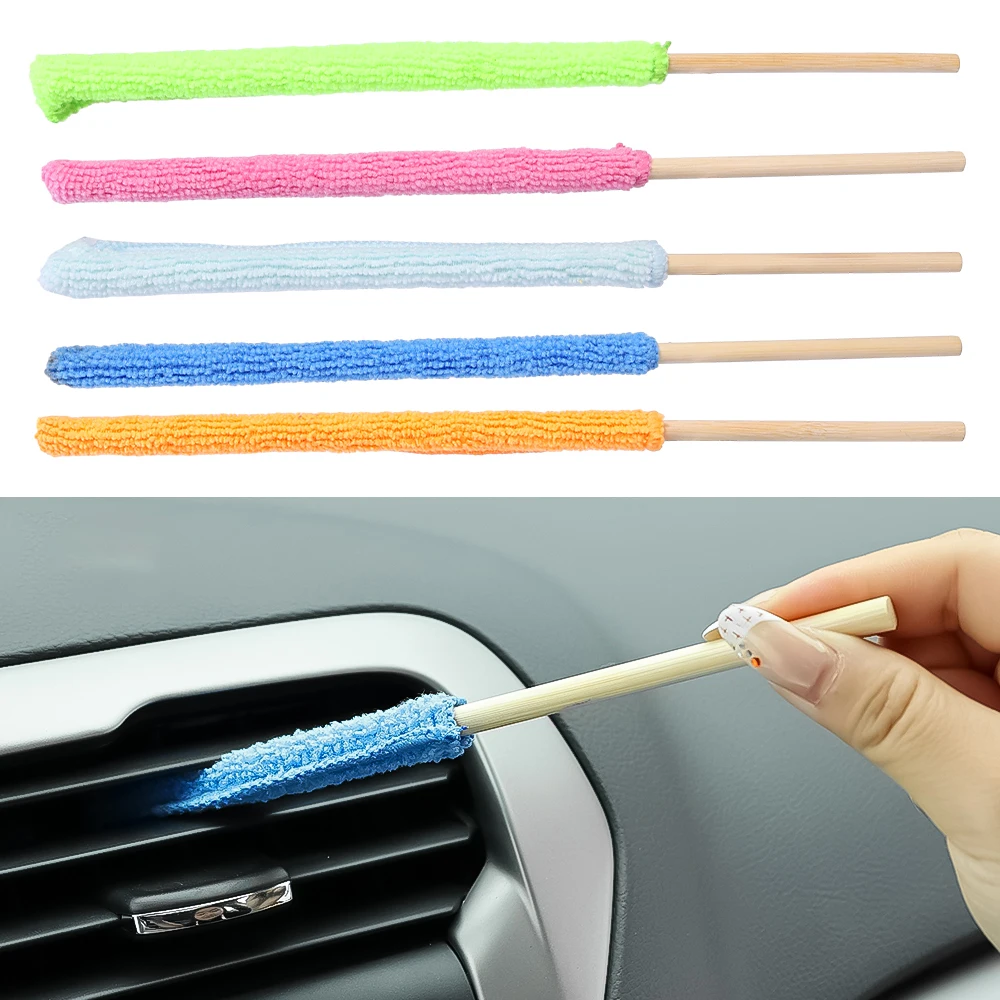 Microfiber Car Detail Cleaning Brush Long Handle Air Conditioner Blind Narrow Dust Collector Stick Auto Wash Cloth Brushes Tools