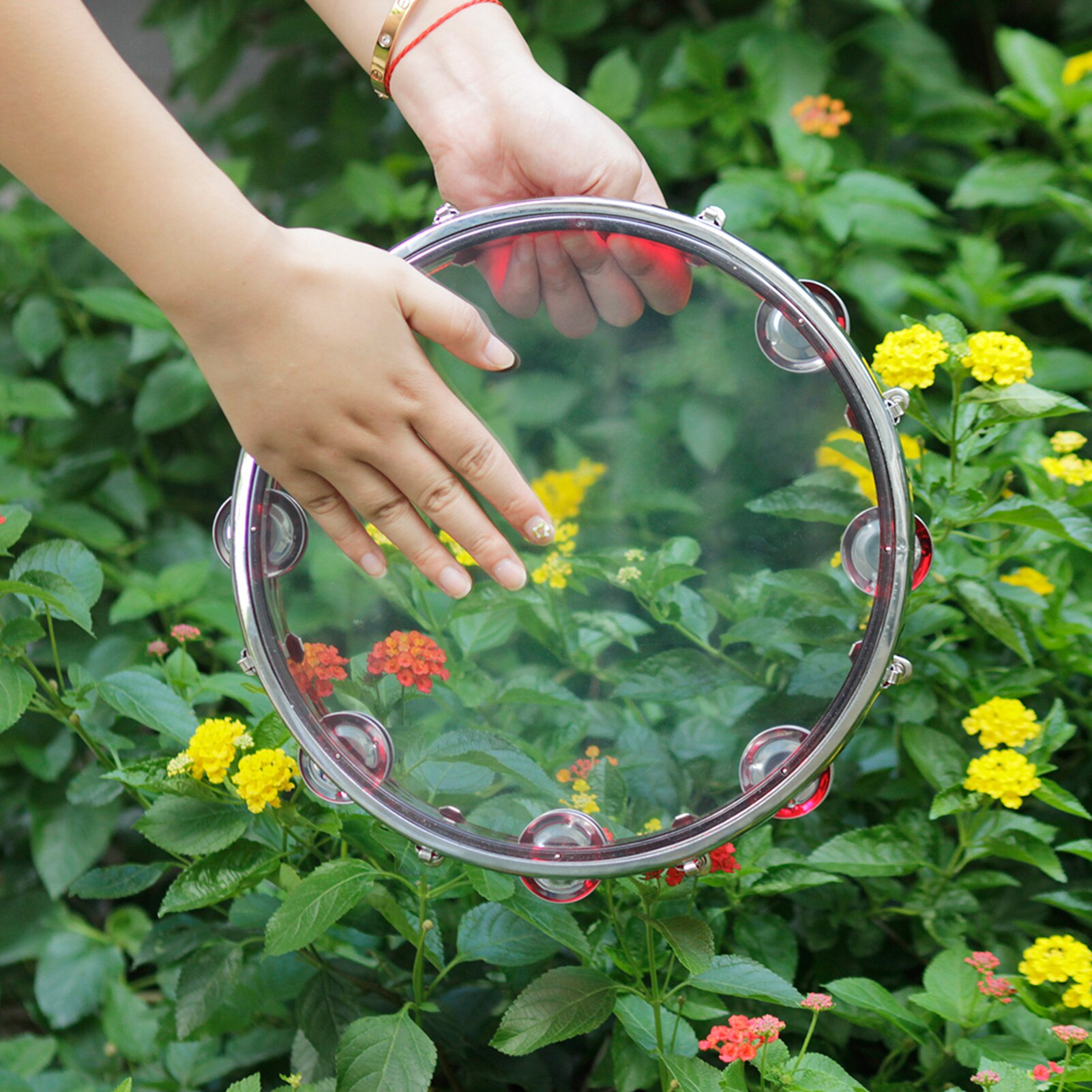 10 Inch Handheld Tambourine Double Row Tambourine Drum Set Percussion Instrument Musical Educational Toy Instrument