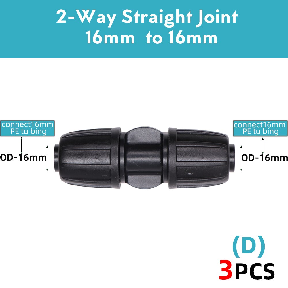 16mm PE Tubing Garden Water Connector to 8/11mm 4/7mm 3/5mm Reduce Tee Coupling Adapter Equal Shut Off End Plug Irrigation: D-3PCS