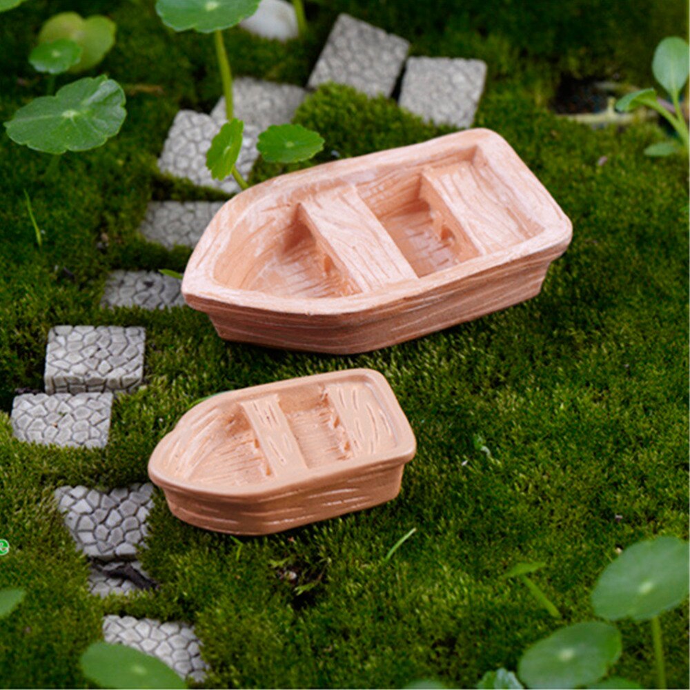 DIY Ornaments Accessories Resin Craft Retro Wood Boat Model Figure Toys Micro Garden Decoration
