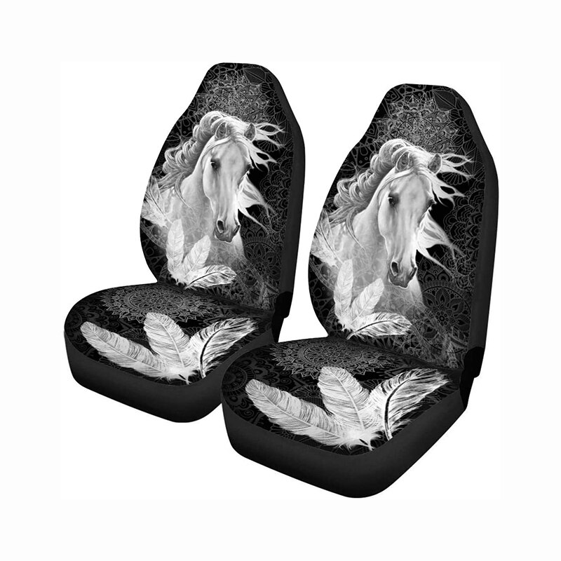 Wit Paard Mandala Veren Print Auto Stoelhoezen Set Van 2, universal Fit Auto Voorstoel Protectors Voor Auto 'S, Suv, Vrachtwagen: WHITE