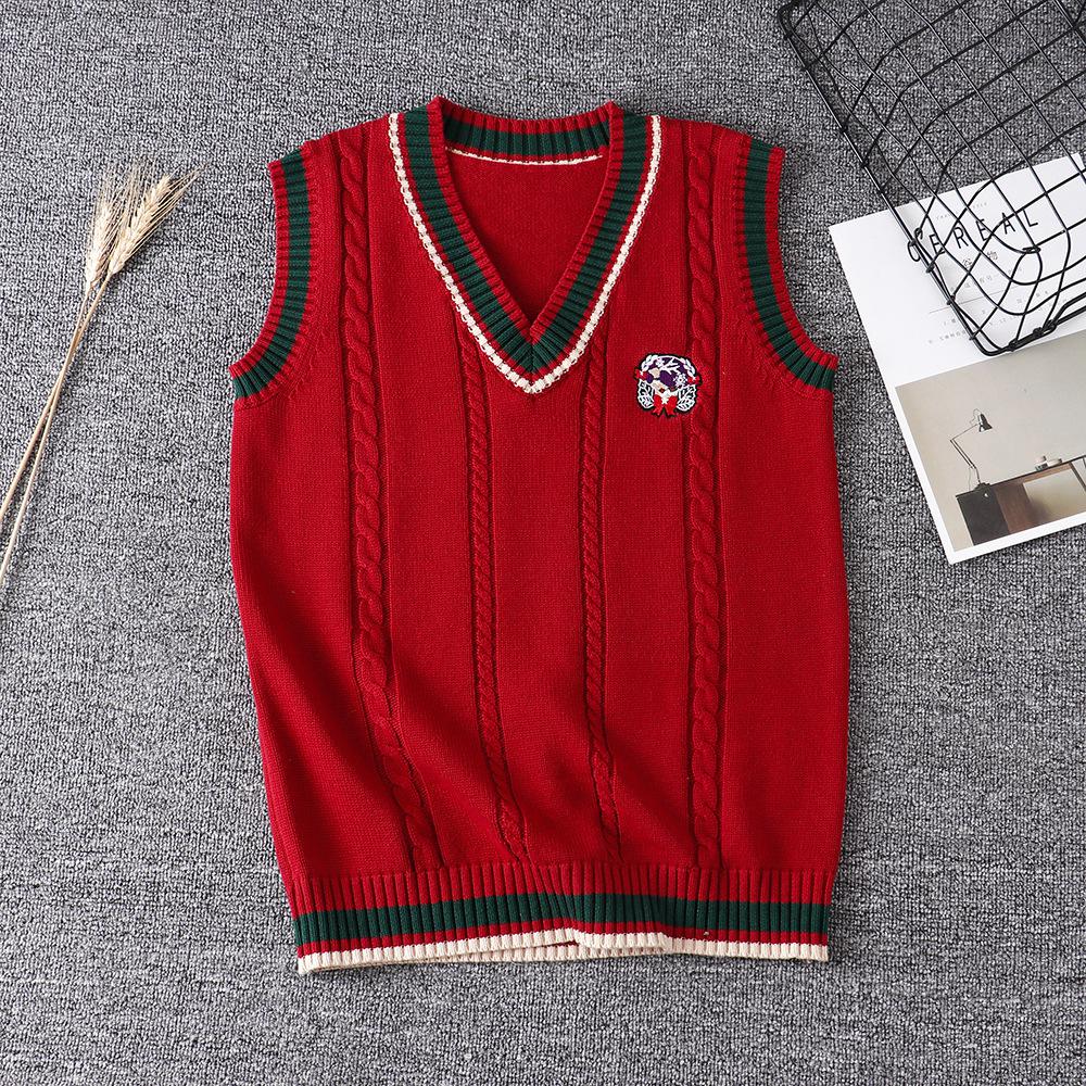 Jule rød sweater japansk jk uniform løs sweater/vest pullover vest blød pige pige par efterår og vinter toppe: Vest / S
