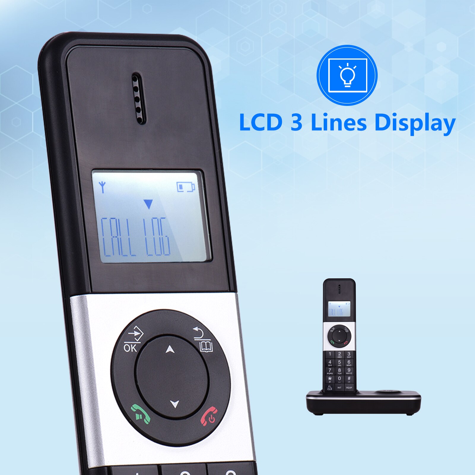 Digital Cordless Phone Telephone with LCD Display Caller ID Hands-free Calls Conference Call 16 Languages 5 Handsets Connection