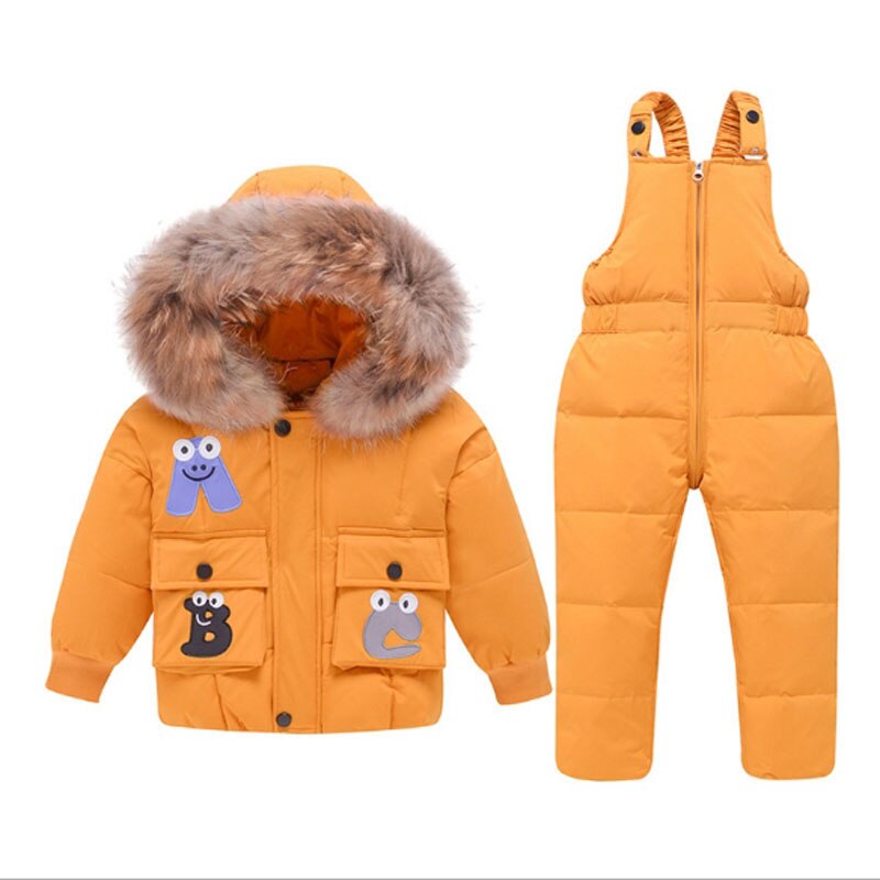Down Jacket Overall For Boys Winter Girls Parka Coat Children -Clothing-Sets Kids Snow-Wear Hooded Cartoon Jumpsuit Outerwear
