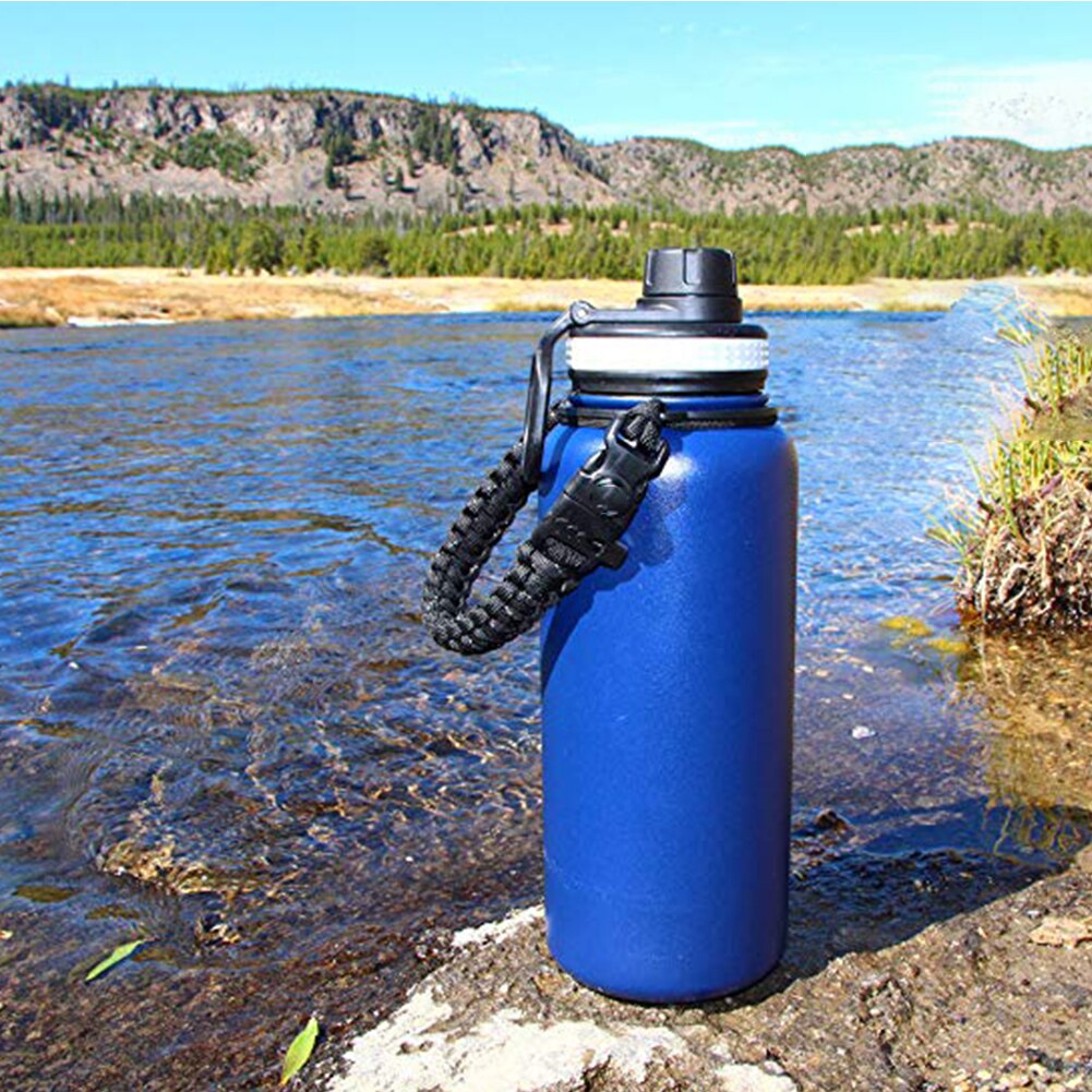 Paracorde pour bouteille d&#39;eau de randonnée avec anneau, sangle à large bouche, accessoires de voyage tressés, porte-gobelet Simple pour Hydro-gourde