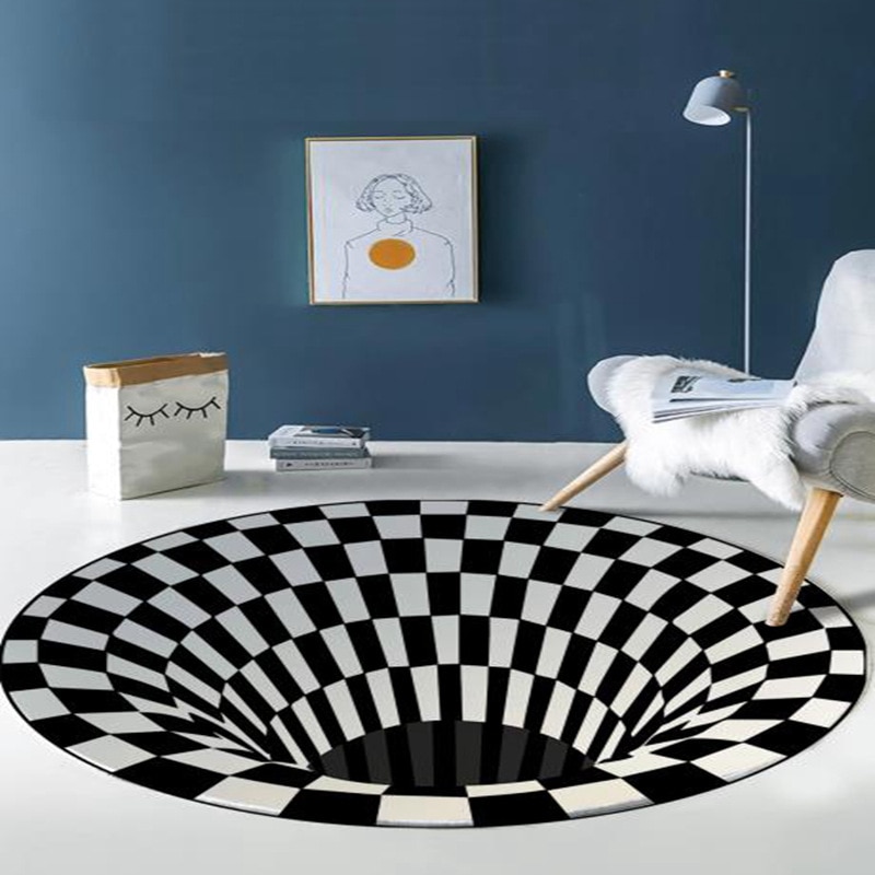 Round 3D Printed Vortex Illusion Carpet Tie Crystal Flannel Surface Carpets For Living Room Bedroom Anti-slip Floor Mats Bedroom