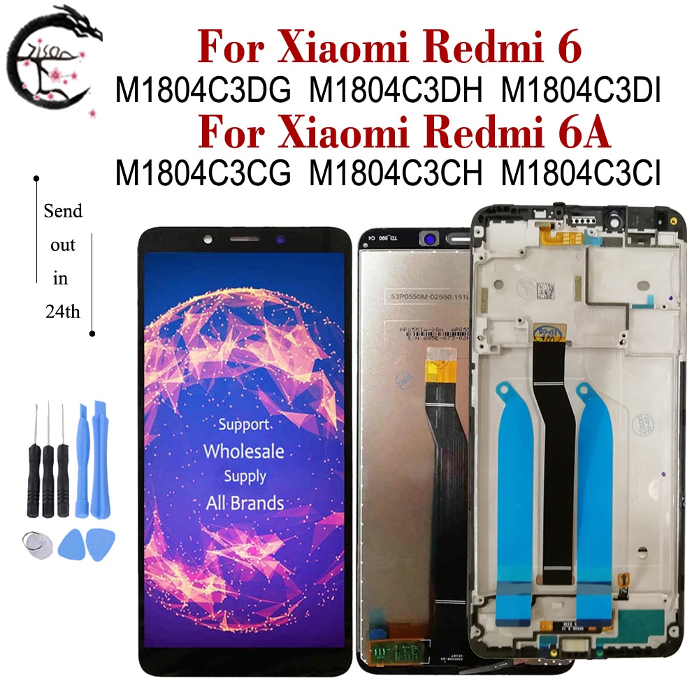 5.45 " lcd med ramme for xiaomi redmi 6 m1804 c 3dg lcd redmi 6a m1804 c 3cg display digitizer berøringsskjermmontering redmi 6a display
