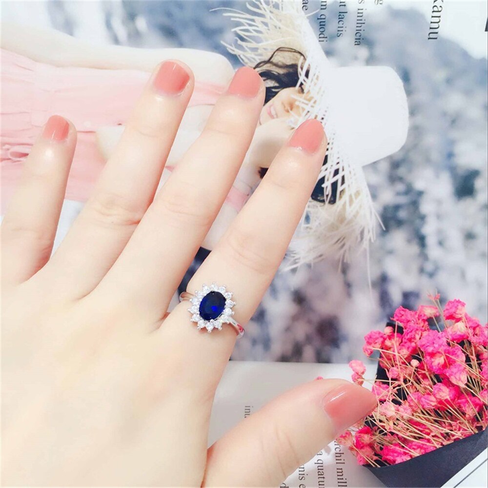 Luxus Prinzessin Braut Hochzeit Ring Blau Sapphire Ring Original 925 Silber Charms Engagement Für Frauen Schmuck Ringe