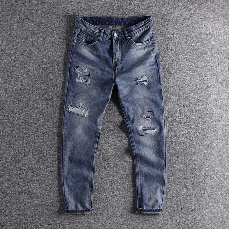 Trendy afslappede jeans til mænd britisk ungdom alsidige lige cropped bukser cool drengetøj 0168: 28
