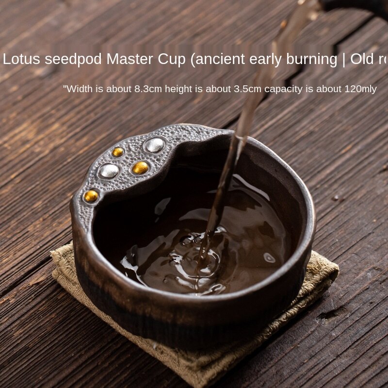 Grande tasse de maître de graine de Lotus, bol de thé en céramique de glaçure de fer de dorure de Style japonais, tasse de thé de Kung Fu simple: Default Title