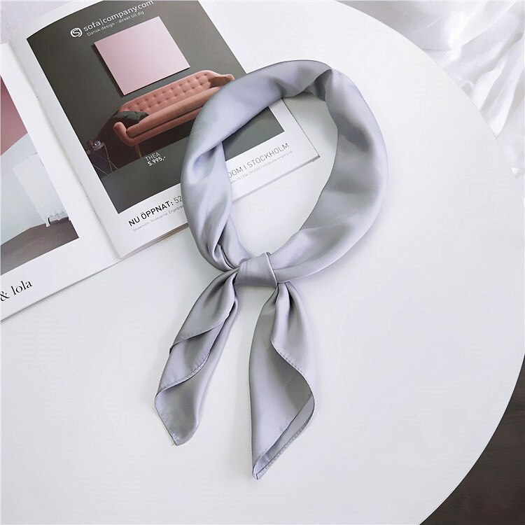 Écharpe en Satin pour femmes | Foulard cheveux kerchef, couleur unie, foulard cheveux, mouchoir, petites écharpes de cou, femmes 70cm, Scaves de bandeau pour dames: Grey
