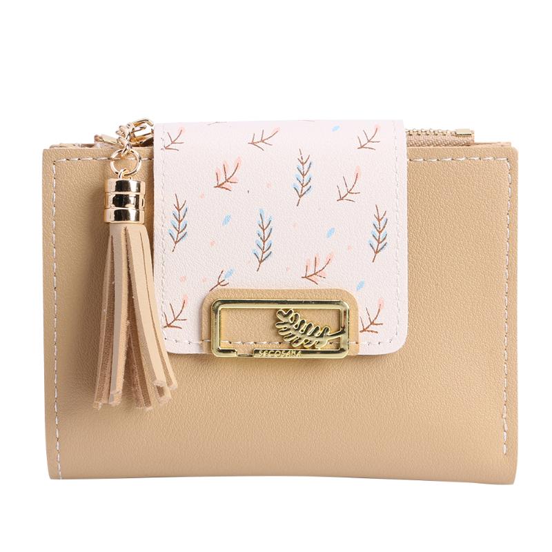 Kwastje Vrouwen Portemonnee Kleine Leuke Portemonnee Vrouwen Korte Lederen Vrouwen Portefeuilles Rits Vouwen Portemonnees Vrouwelijke Portemonnee Clutch: Coffee