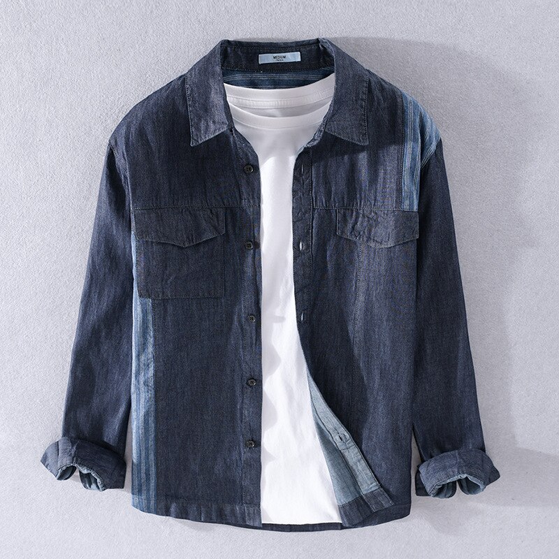 Camisa vaquera negra para hombre, chaqueta vaquera informal de negocios, a la , combina con todo, primavera y otoño,: Asia-XXL