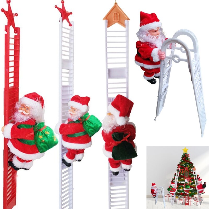 Elektrische Kerst Kerstman Pop Met Tas Klimmen Ladder Xmas Party Decor E7CC
