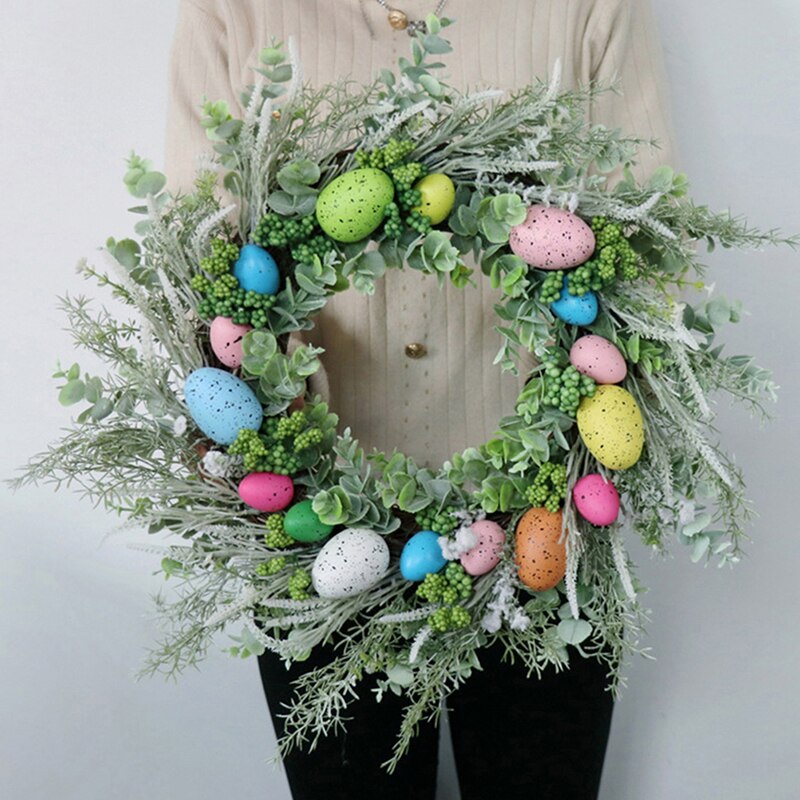 Easter Garland Eggs Rattan Wreath Artificial Flower Wreath Home Easter Decor