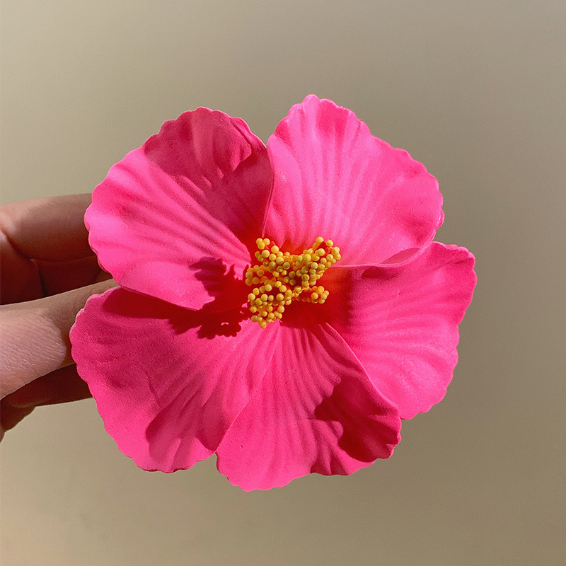 Pinza de pelo de flor hawaiana para mujeres y niñas, pinza de flequillo lateral de flor bohemia romántica, pinzas para el cabello Bb, accesorios para el cabello: Rojo rosado